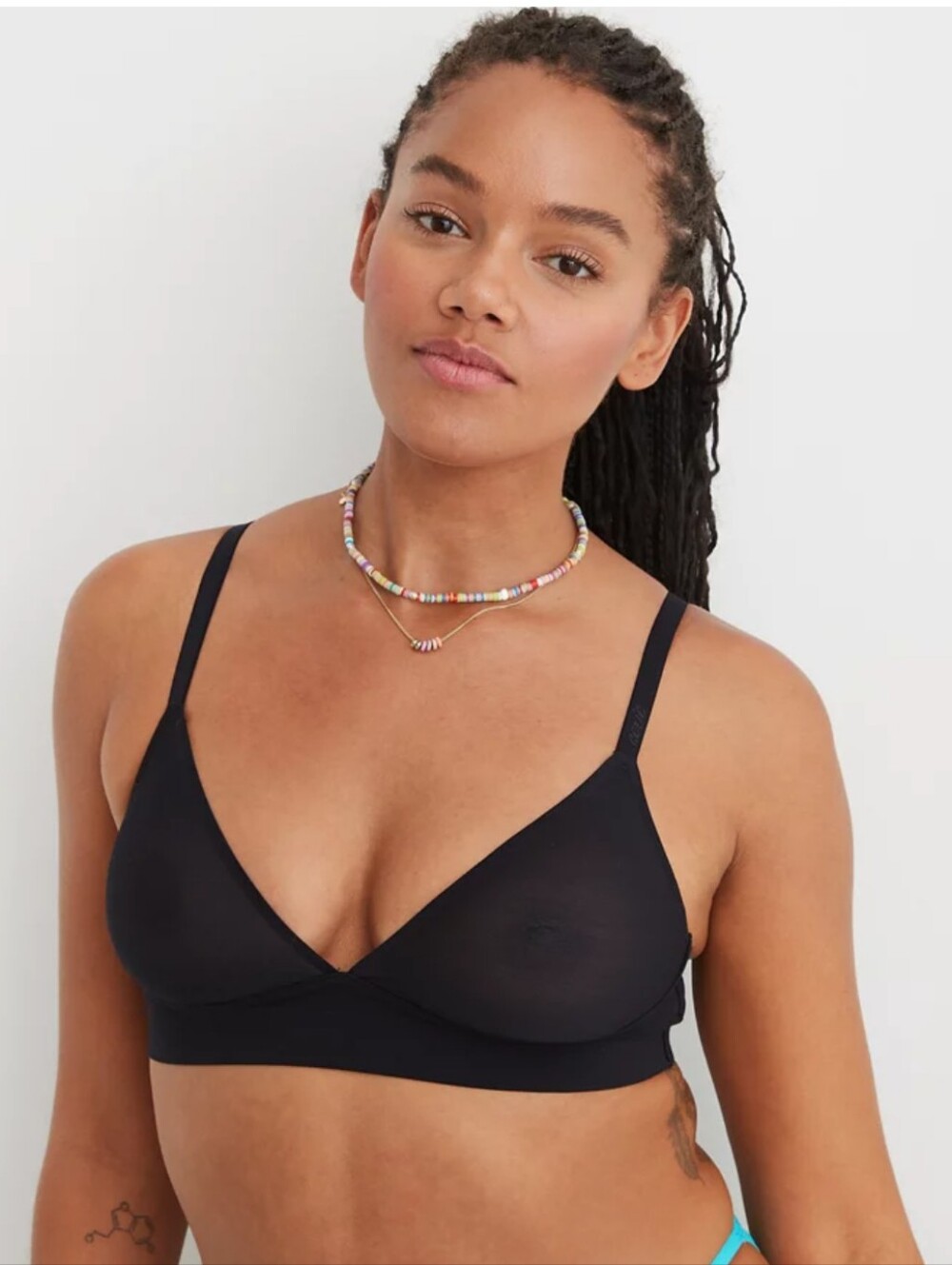 AERIE | Women's Black Light as Air Supersoft Peekaboo Mesh Pullover Bralette